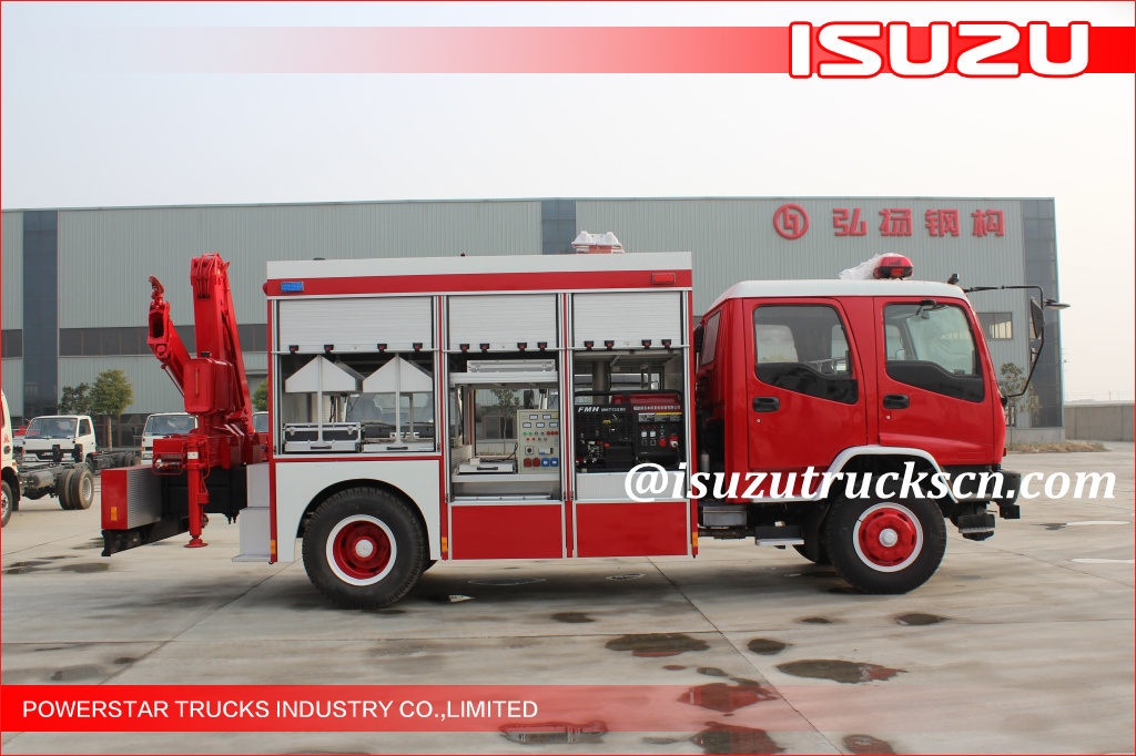 2015 Isuzu Lighting Emergency Rescue Vehicle Fire Truck na may Truck Crane para sa LAOS