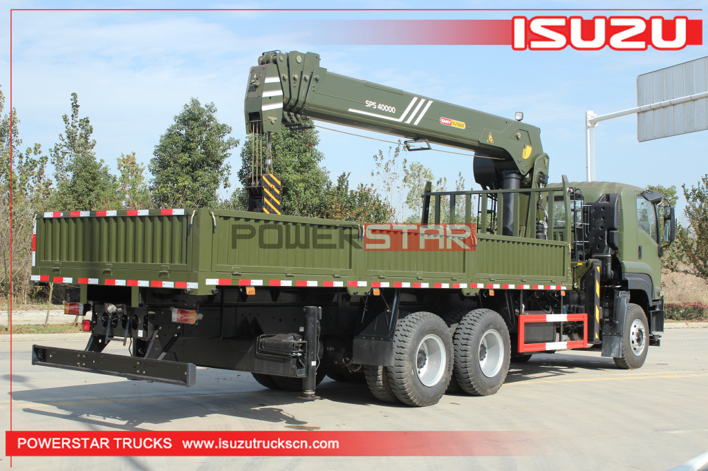 Military ISUZU VC46 sidewall Fence Dropside 10wheeler Cargo Trucks with Palfinger crane SPS40000 for sale