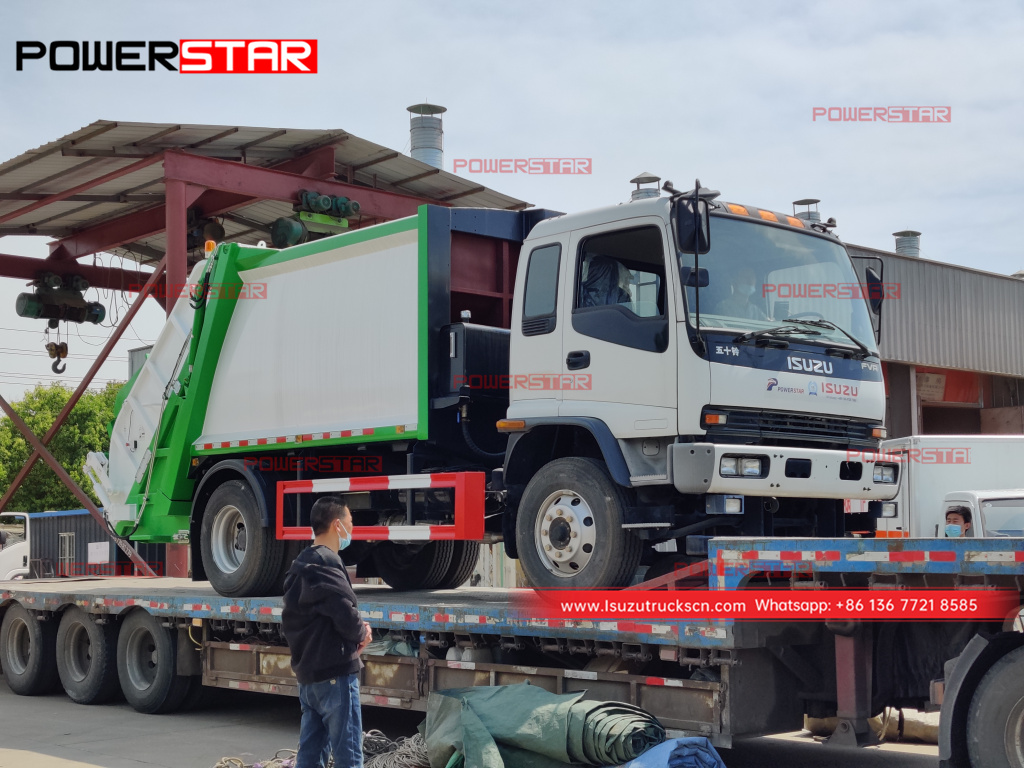 Mongolia ISUZU FTR/FVR refuse compactor truck at NPR boom crane truck