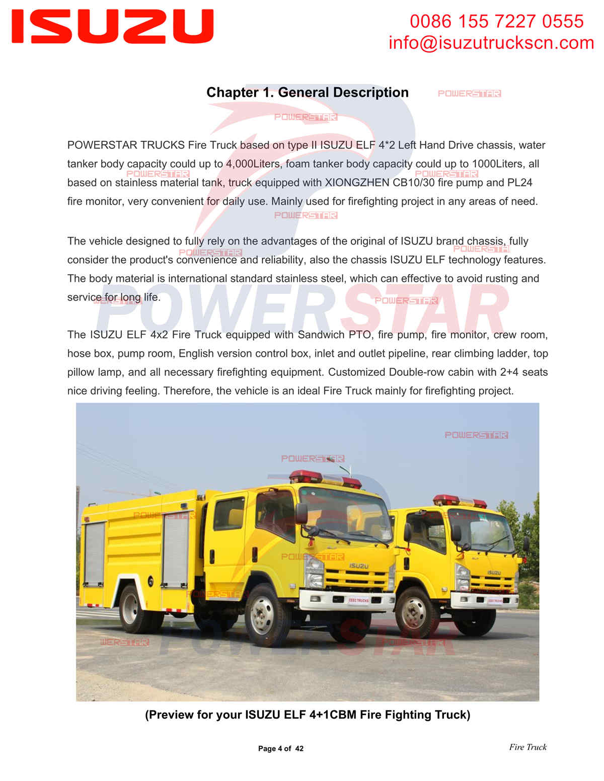 POWERSTAR ISUZU ELF Water & Foam Fire Truck export sa Dubai