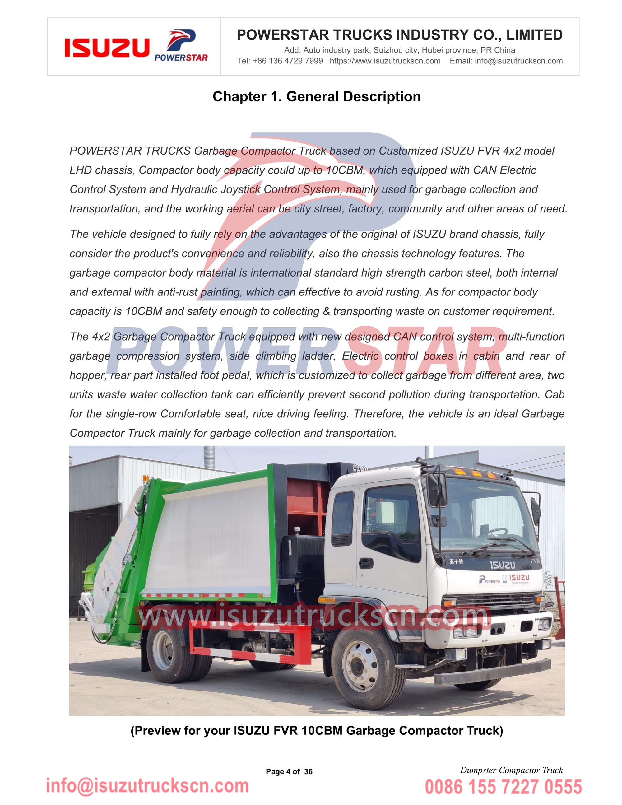 Africa Algeria ISUZU FTR Garbage Compactor Operation Manual