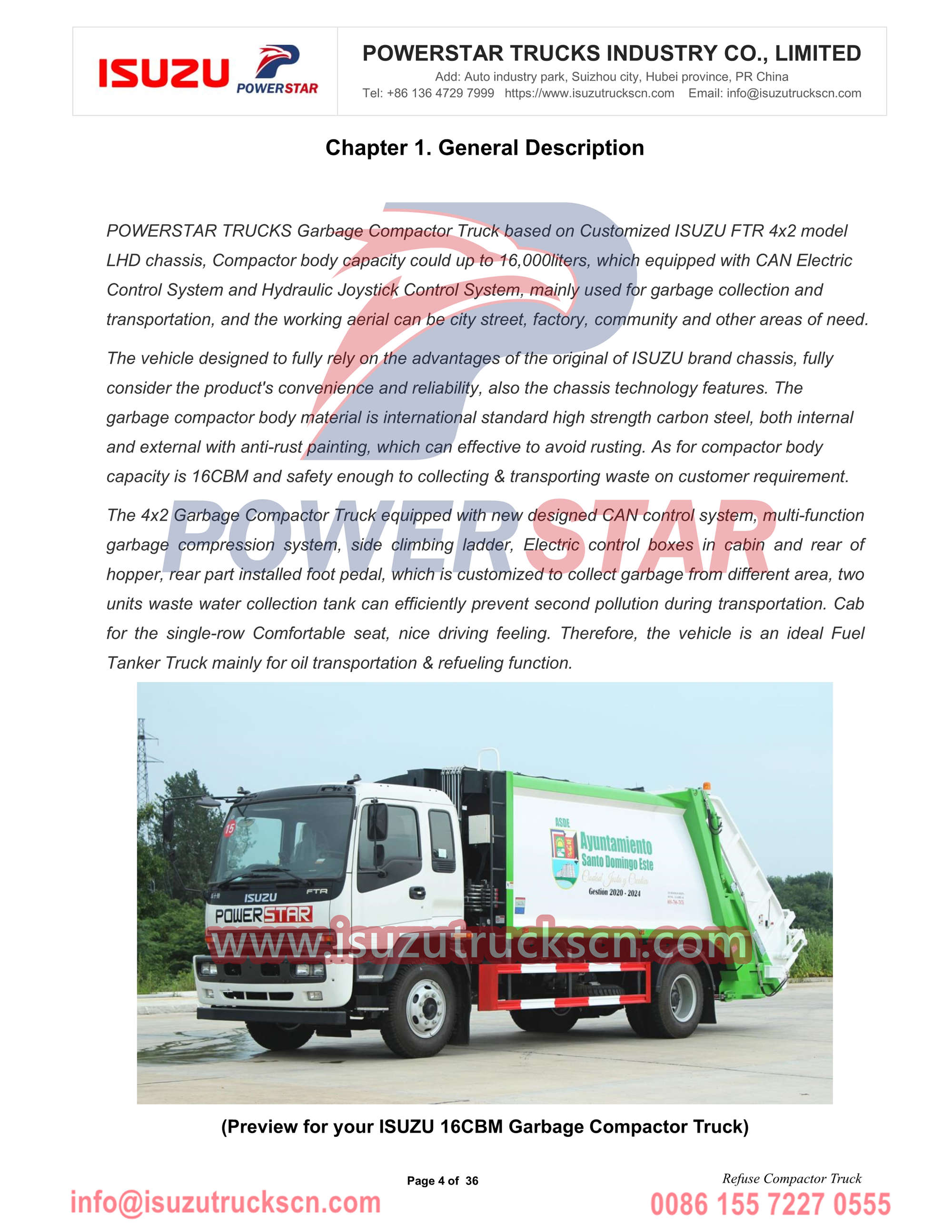 ISUZU FTR 16cbm tanggihan ang compactor truck manual