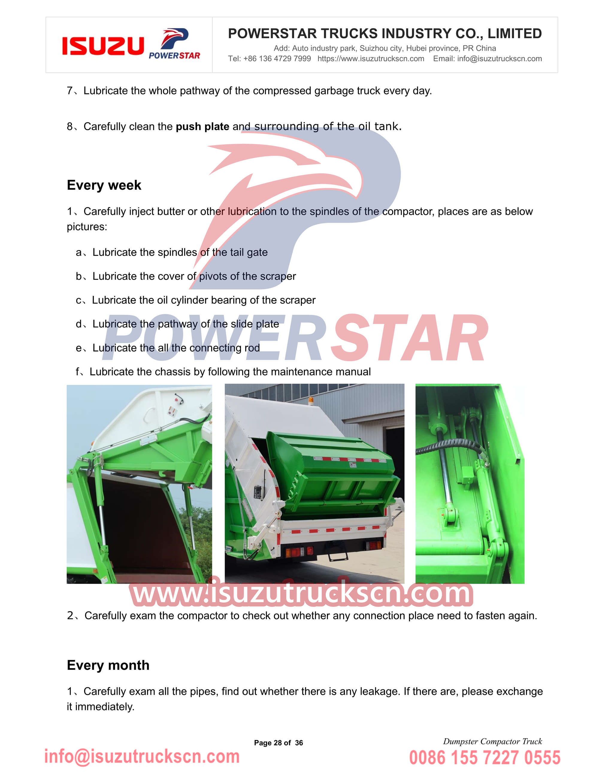 Africa Algeria ISUZU FTR Garbage Compactor Operation Manual