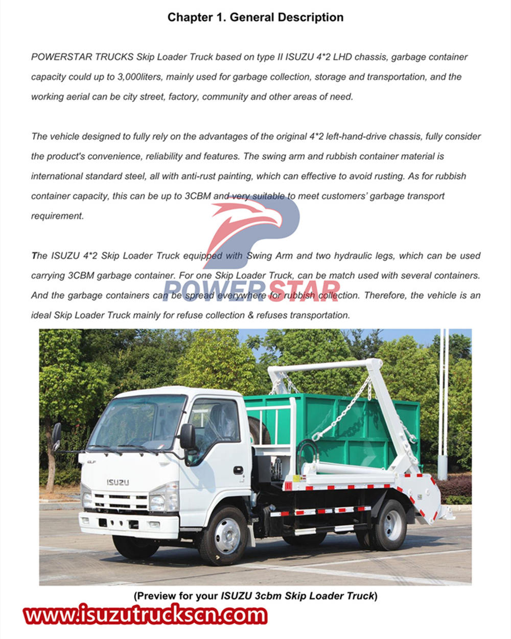 Isuzu 3cbm skip loader truck