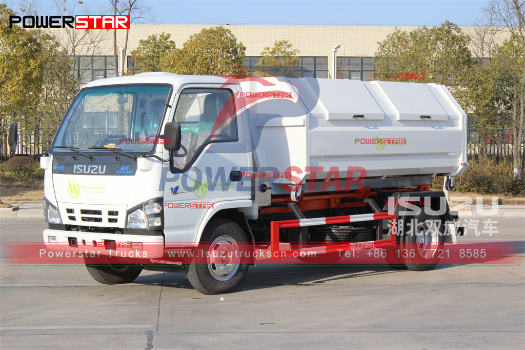 ISUZU NKR 4-6cbm hook lift lorry detachable carriage garbage truck export sa St Martin
    