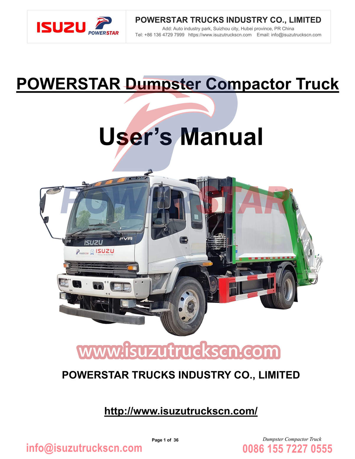 Africa Algeria ISUZU FTR Dumpster Garbage Compactor Manual
    